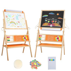 Omotiya 3In1 Wooden Easel For Kids Toddle Doublesided Easel With Magnetic Whiteboard And Painting Blackboard 360 Rotatable