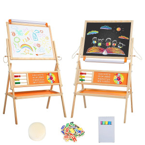 Omotiya 3In1 Wooden Easel For Kids Toddle Doublesided Easel With Magnetic Whiteboard And Painting Blackboard 360 Rotatable