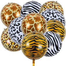 Kalor 22 Inch Jungle Animal Mylar Balloons Large 4D Cheetah Tiger Giraffe Snake Zebra Pattern Balloons10 Pcs Round Foil Balloo