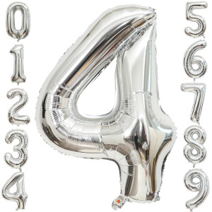 40 Inch Large Silver Number 4 Letter Balloon Alphabet Letter Mylar Foil Helium Big Number Balloons For Birthday Anniversary Par