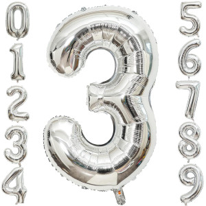 40 Inch Large Silver Number 3 Letter Balloon Alphabet Letter Mylar Foil Helium Big Number Balloons For Birthday Anniversary Par