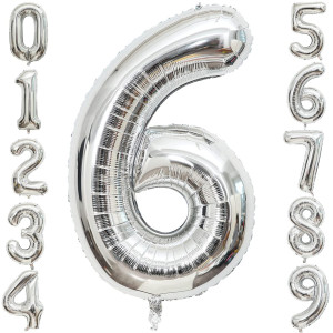 40 Inch Large Silver Number 6 Letter Balloon Alphabet Letter Mylar Foil Helium Big Number Balloons For Birthday Anniversary Par