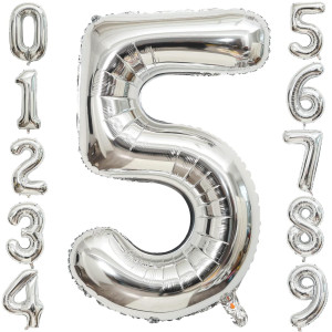 40 Inch Large Silver Number 5 Letter Balloon Alphabet Letter Mylar Foil Helium Big Number Balloons For Birthday Anniversary Par