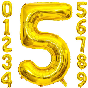 40 Inch Large Gold Number 5 Letter Balloon Alphabet Letter Mylar Foil Helium Big Number Balloons For Birthday Anniversary Party