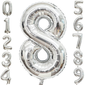 40 Inch Large Silver Number 8 Letter Balloon Alphabet Letter Mylar Foil Helium Big Number Balloons For Birthday Anniversary Par