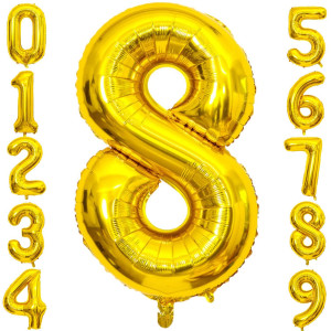 40 Inch Large Gold Number 8 Letter Balloon Alphabet Letter Mylar Foil Helium Big Number Balloons For Birthday Anniversary Party