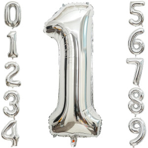 40 Inch Large Silver Number 1 Letter Balloon Alphabet Letter Mylar Foil Helium Big Number Balloons For Birthday Anniversary Par