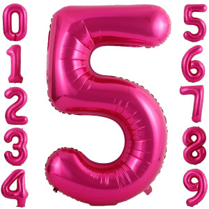 40 Inch Large Hot Pink Number 5 Balloons Jumbo Big Size Number Balloons Mylar Balloons For Birthday Anniversary Party Graduatio