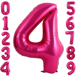 40 Inch Large Hot Pink Number 4 Balloons Jumbo Big Size Number Balloons Mylar Balloons For Birthday Anniversary Party Graduatio