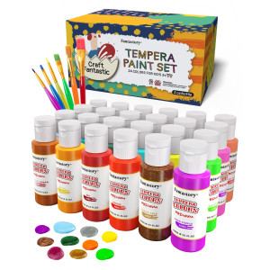 Fantastory Tempera Paint For Kids 24 Colors 2 Oz Each Washable Tempera Paint Kids Poster Paint Sponge Painting Nontoxic Kid