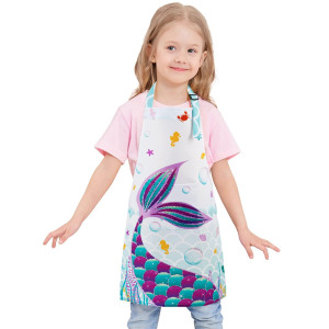 Wernnsai Mermaid Apron For Kids Girls Apron With Pocket Adjustable Strap Polyester Waterproof Baby Toddler Bib Aprons For Kitche