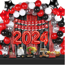 Bbto Graduation Decorations 2024 Graduation Party Supplies Congrats Grad Banner Confetti Star Balloons Foil Fringe Curtain Table