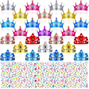 66 Pieces Foam Princess Tiaras Diy Crowns Kids Party Favors Craft Crystal Diamond Sticker Girls Making Your Own Tiara Multicolo