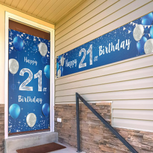 Happy 21St Birthday Door Cover Porch Banner Sign Set 21 Years Old Birthday Decoraions Party Supplies For Men Blue