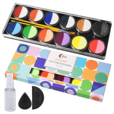 Ophir Face Paint Palette 144G Double Split Cakes Rainbow Body Painting With 2X Painting Brush 2X Makeup Sponge And A Spray Bott