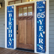 Happy 65Th Birthday Yard Sign Door Banner Cheers To 65 Years Birthday Party Decorations Supplies For Men Women Blue