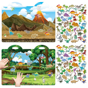 3D Dinosaurs Puffy Sticker Play Set Gifts Sticker Book Dinosaurs Window Gel Clings Decals Home Airplane Classroom Nursery Dinosa