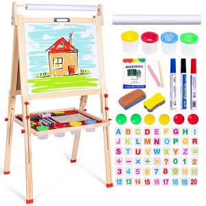 Ragstone Kids Easel Child Easel With Paper Roll Double Sized Blackboard Chalkboard