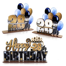 Lingteer Happy 28Th Birthday Gold Acrylic Table Topper Centerpieces Set Cheers To 28 Years Old Birthday 28Th Bday Party Gift D