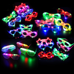 21 Pcs Led Glasses 7 Shapes 6 Led Glow In The Dark Party Supplies Favor For Kids Adults Shutter Heart Round Star Butterfly Glow