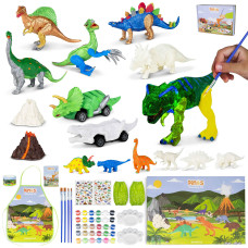 Bonnyco Dinosaur Toys For Kids Painting Kit 16 Figurines Kids Crafts Kits With Glow In The Dark Toys Gifts For Boys Kids Toy