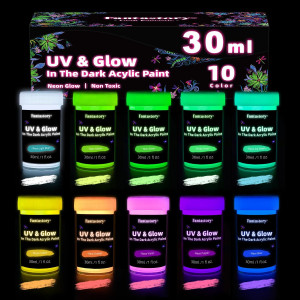 Fantastory Glow In The Dark Acrylic Paint 10 Extra Bright Colors 30Ml1Oz Waterproof Glow In Dark Paint Indoor Outdoor Blackli