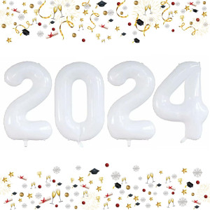 Goer 42 Inch 2024 Foil Number Balloons For 2024 New Year Eve Festival Party Supplies Graduation Decorations White