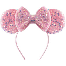 Karett Mouse Ears Bow Headbands Sparkle Mouse Ears Headband Glitter Hair Band For Party Princess Decoration Cosplay Costume