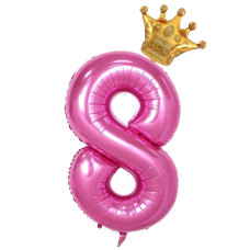 40Inch Pink Number 8 Crown Balloons Set 8Th Birthday Balloons For Women And Girls Wedding Anniversar Celebration Decorative Ba