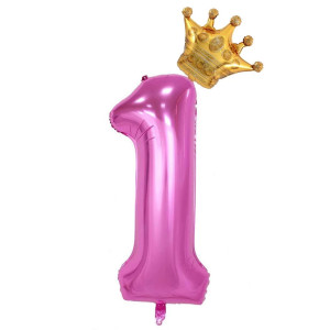 40 Inch Pink Number 1 Crown Balloons Set 1St Birthday Balloons For Girls 1St Birthday Decorations 1Th Wedding Anniversar Deco