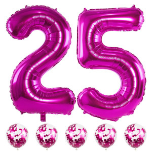 Hot Pink 25 Balloon Numbers 40 Inch 25Th Birthday Balloons With Confetti Helium Balloons Jumbo Digital 2 And 5 Mylar Foil Ball