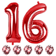 16Th Birthday Balloons Red 40 In Giant Digital Foil Number 1 And 6 Balloons With Confetti Balloons Number 16 61 Balloons Self