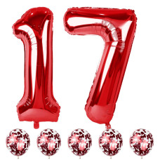 40 Inch Number 17 Foil Balloons Large Red 17Th 71St Birthday Digit Balloons With Confetti Helium Balloons Number 1 7 Helium