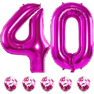 Hot Pink Birthday Balloon Numbers 40 Big 40 Inch Foil Mylar Number 4 And 0 Balloons With Confetti Latex Helium Balloons Set For