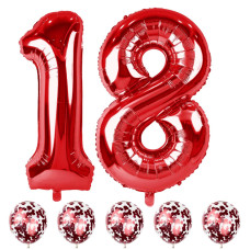 Red 18 Balloon Numbers And Confetti Balloons 40 Number 1 And 8 Mylar Foil Balloons Self Inflating 18Th 81St Birthday Balloon