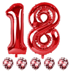 Red 18 Balloon Numbers And Confetti Balloons 40 Number 1 And 8 Mylar Foil Balloons Self Inflating 18Th 81St Birthday Balloon