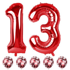 Red 13 Birthday Balloons Numbers 40 Inch Large Foil Number 1 3 Balloons With Red Confetti Helium Balloons 13Th 31St Birthday