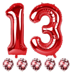 Red 13 Birthday Balloons Numbers 40 Inch Large Foil Number 1 3 Balloons With Red Confetti Helium Balloons 13Th 31St Birthday