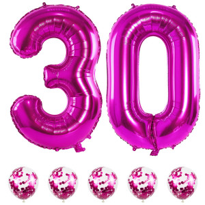 Large 30 Balloon Numbers Hot Pink 40 Inch Helium Foil Number 3 0 Balloons Self Inflating With Pink Confetti Balloons Set For