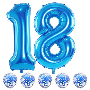 Large 18 Balloon Number Blue 40 Inch Helium Foil Number 1 8 Balloons Self Inflating With Blue Confetti Balloons Set For Boys