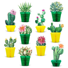 Whaline 10Pcs Cactus Honeycomb Centerpiece Potted Succulent Paper Table Topper Rustic Bloom Theme Summer Party Table Decoration