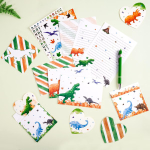 Watercolor Dinosaur Stationery Set 69 Pcs Paper Letter Writing Set For Kids Boys Christmas Birthday Gifts Stationery Writing S