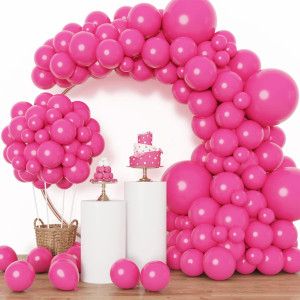 Rubfac 129Pcs Hot Pink Balloons Latex Balloons Different Sizes 18 12 10 5 Inch Party Balloon Kit For Valentines Day Birthday Ba