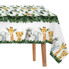 Yuzioey 3 Pack Jungle Safari Tablecloths Wild Animals Table Cover Safari Baby Shower Decorations 108 X 54 Wild One Birthday