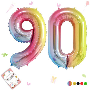 Smlpuame 40 Inch Number Balloons 09 Rainbow Gradient Large Number 90 Balloons Digital Balloons For Birthday Party Celebration