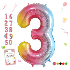 Smlpuame 40 Inch Number Balloons 09 Rainbow Gradient Large Number 3 Balloons Digital Balloons For Birthday Party Celebration D