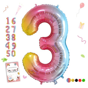 Smlpuame 40 Inch Number Balloons 09 Rainbow Gradient Large Number 3 Balloons Digital Balloons For Birthday Party Celebration D