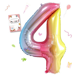 Smlpuame 40 Inch Number Balloons 09 Rainbow Gradient Large Number 4 Balloons Digital Balloons For Birthday Party Celebration D