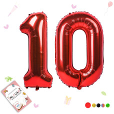 Smlpuame 1Pc Red Balloon 40 Inch Number 10 Foil For Birthday Anniversary Wedding Decorations