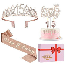 15Th Birthday Decorations For Girls15Th Birthday Sashcrowntiaracandlescake Toppers15Th Birthday Gifts For Girls15 Birthda